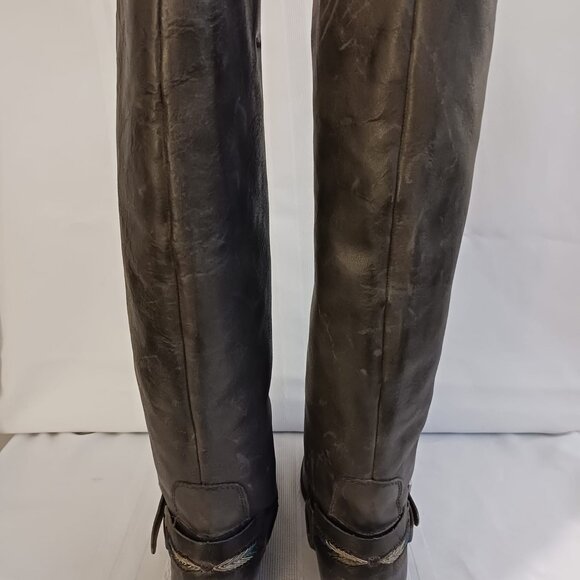 Size 8.5 Lucky May Brand Smoked Pearl Gray Leather Riding Boots - Picture 4 of 10